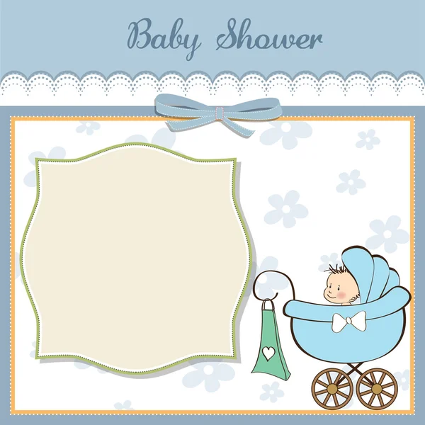 Tarjeta de ducha de bebé con perro largo y globos — Vector de stock