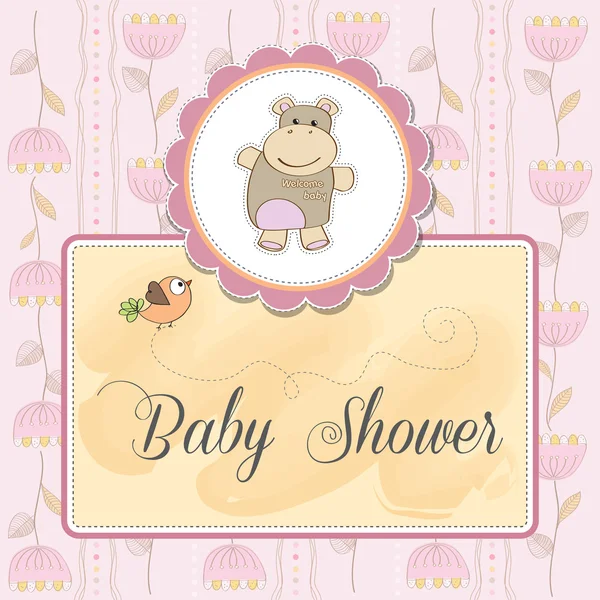 Neues Baby Mädchen Ankündigungskarte mit Nilpferd — Stockfoto