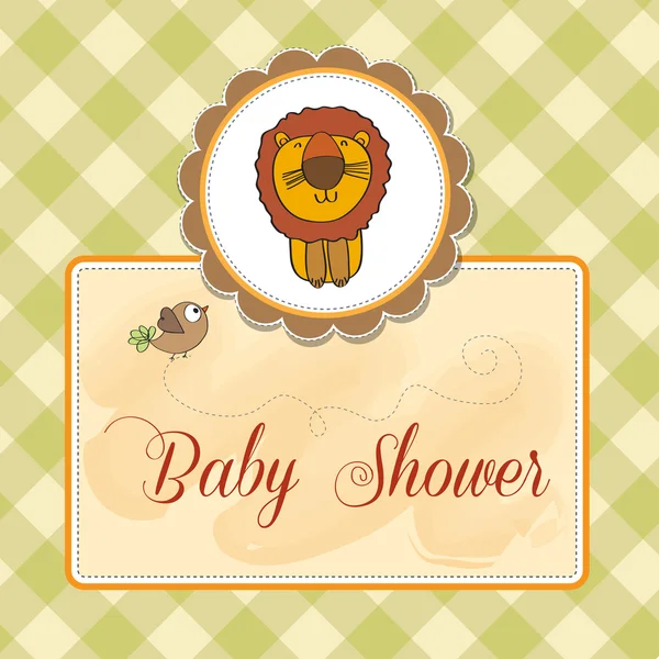 Kindliche Baby-Duschkarte mit Cartoon-Löwe — Stockfoto