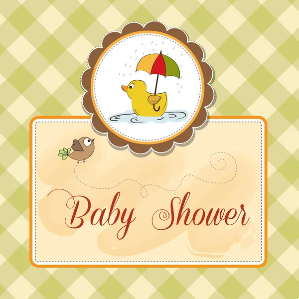 Дитяча душова картка з іграшкою качки — стокове фото