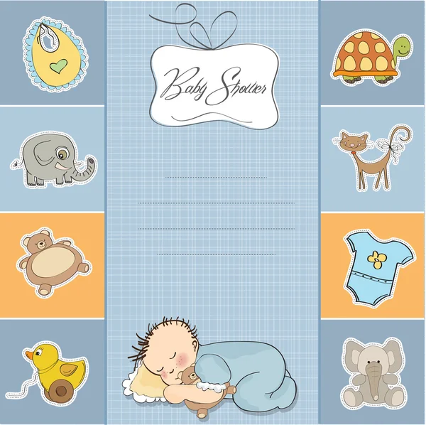 stock vector Baby shower card with little baby boy