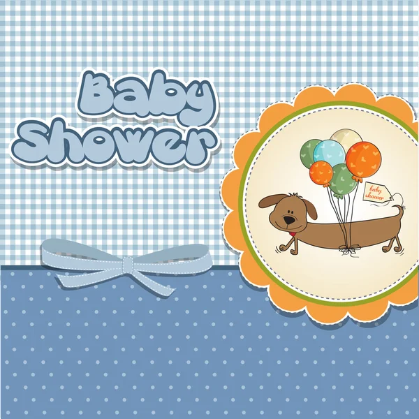 Дитяча душова картка з довгим собакою і повітряними кулями — стокове фото