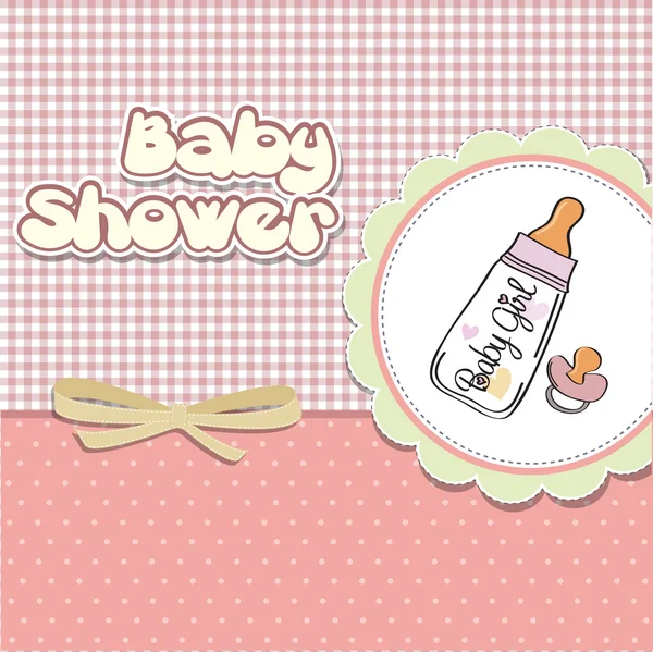 Új baba lány bejelentő kártya tejes üveg és cumi — Stock Fotó