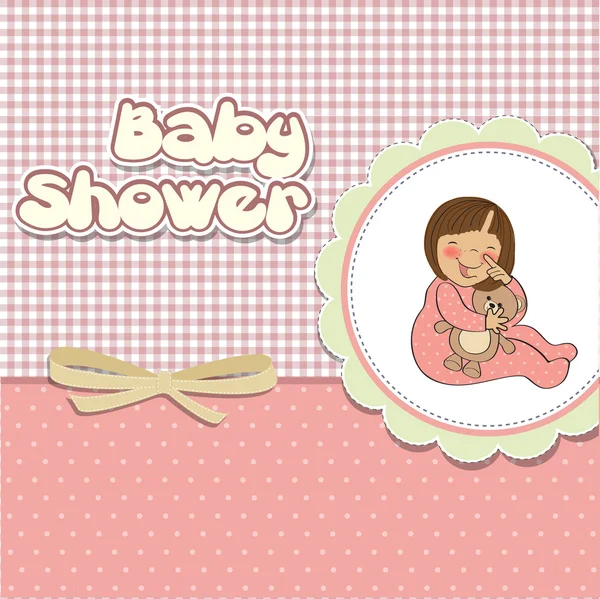 New baby girl announcement card with little girl — Stock Photo, Image