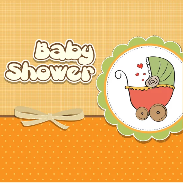 Cartão de chuveiro de bebê delicado com carrinho de bebê — Fotografia de Stock