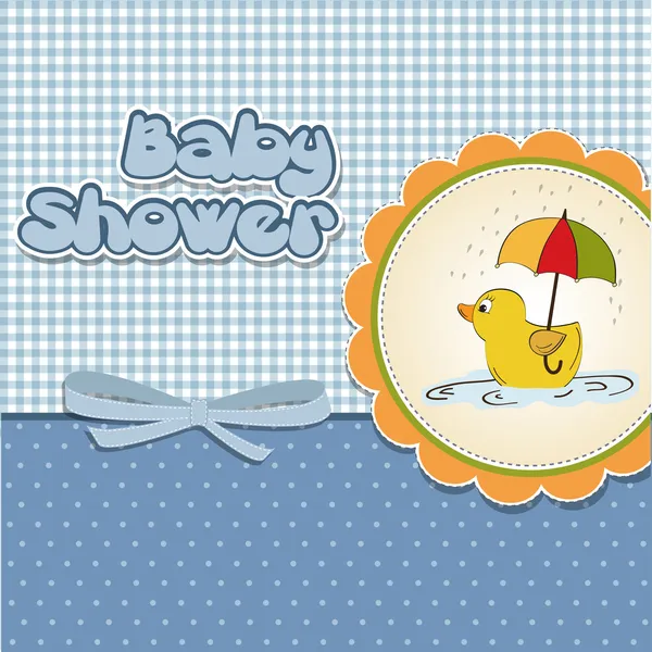 Baby shower card z zabawką kaczka — Zdjęcie stockowe
