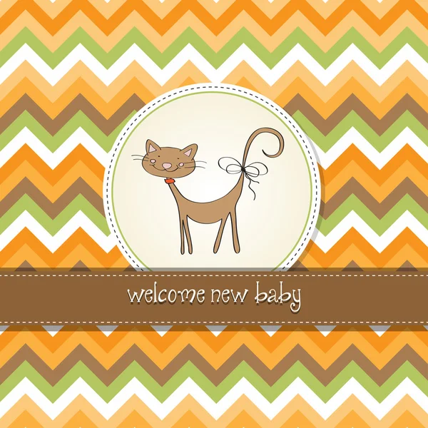 Kedili yeni bebek hediye kartı — Stok fotoğraf