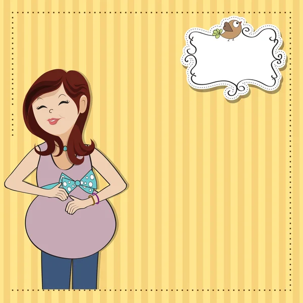 Mujer embarazada feliz, tarjeta de ducha de bebé — Foto de Stock