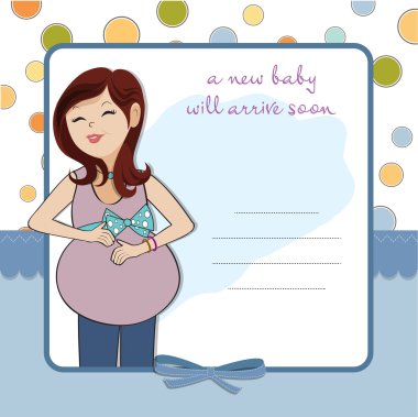 Happy pregnant woman, baby shower card clipart