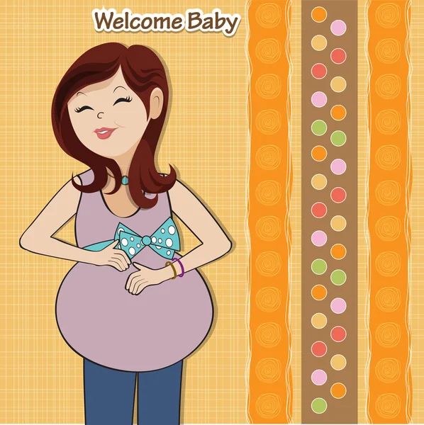 Happy pregnant woman, baby shower card — Stock Photo, Image