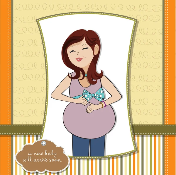 Mutlu hamile kadın, bebek partisi kartı. — Stok fotoğraf