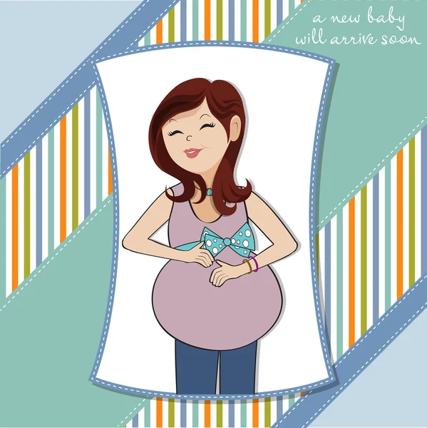 Mujer embarazada feliz, tarjeta de ducha de bebé —  Fotos de Stock