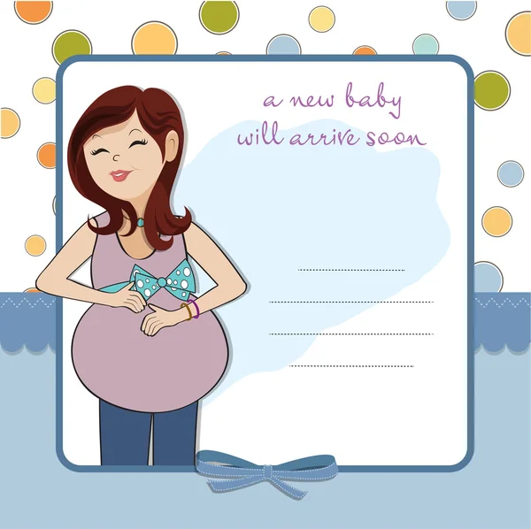 Ευτυχισμένη έγκυος γυναίκα, μωρό κάρτα ντους — Φωτογραφία Αρχείου
