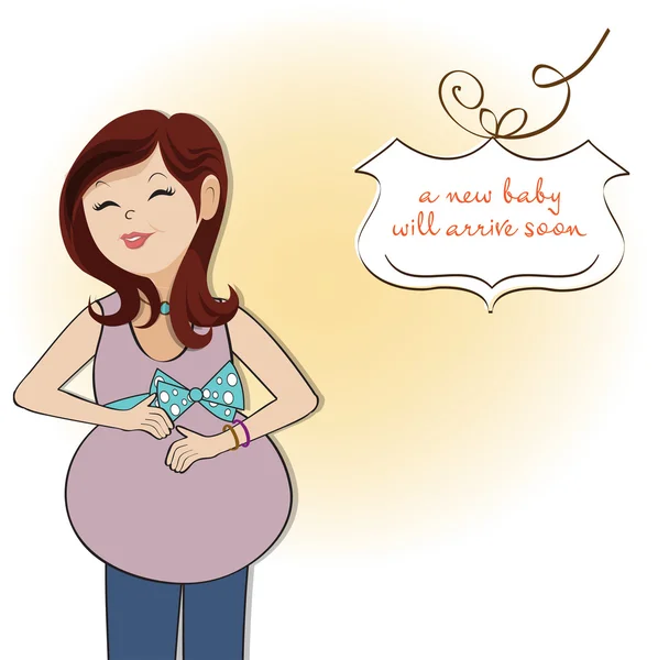 Mutlu hamile kadın, bebek partisi kartı. — Stok fotoğraf
