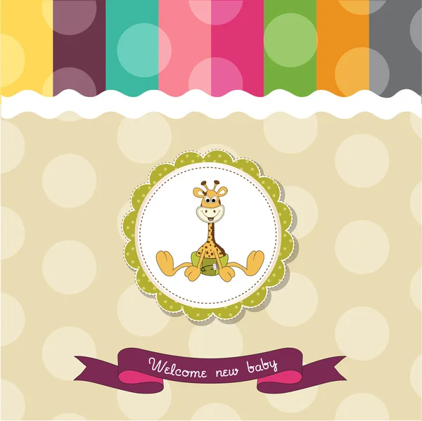 Cartão de banho de bebê com girafa de bebê — Fotografia de Stock