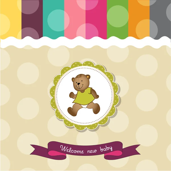 Carte de douche bébé avec jouet ours en peluche — Photo