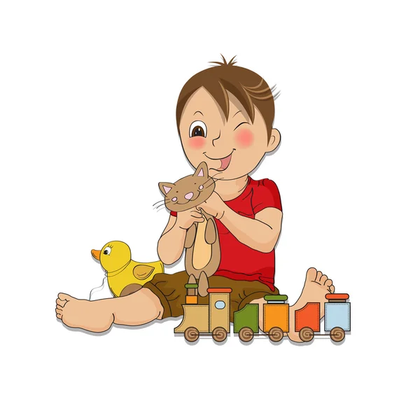 Menino está brincando com seus brinquedos — Fotografia de Stock
