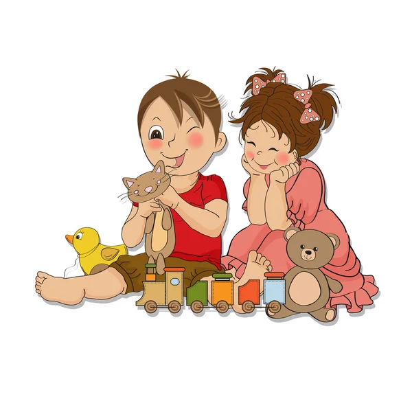 Meisje en jongen speelt met speelgoed — Stockfoto
