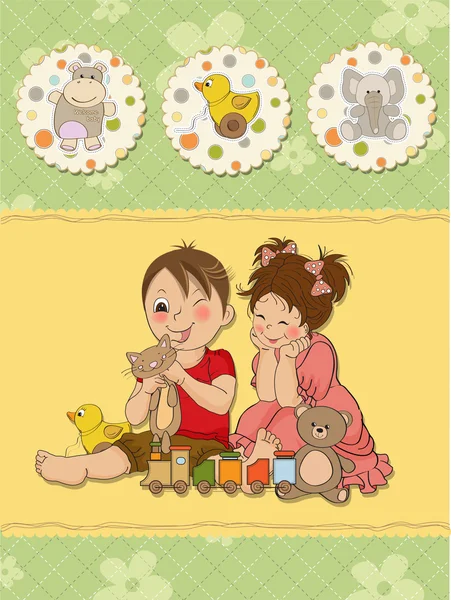 Дівчинка і хлопчик грають з іграшками — стокове фото