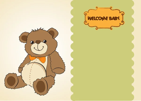 Tarjeta de ducha de bebé con lindo juguete de oso de peluche —  Fotos de Stock