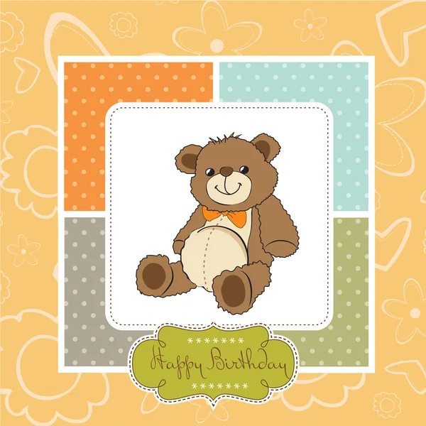 Carte d'anniversaire avec un ours en peluche — Photo