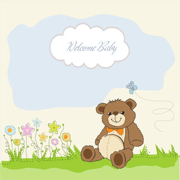 Дитяча душова картка з милою іграшкою плюшевого ведмедя — стокове фото