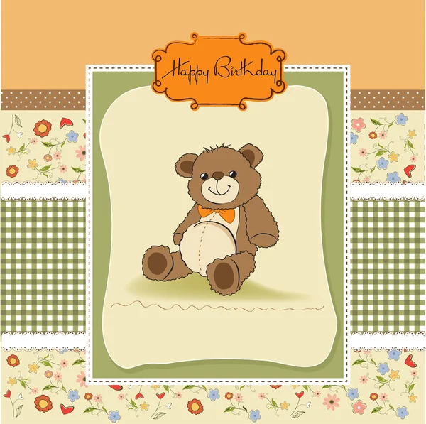 Cartão de aniversário com um urso de pelúcia — Fotografia de Stock