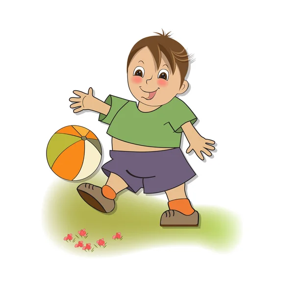 Μικρό αγόρι παίζει μπάλα — Φωτογραφία Αρχείου