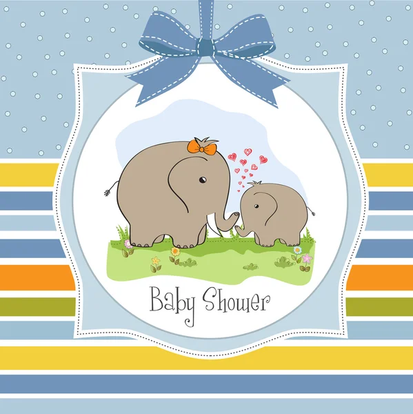 Baby Dusch-kort med baby elefant och hans mor — Stockfoto