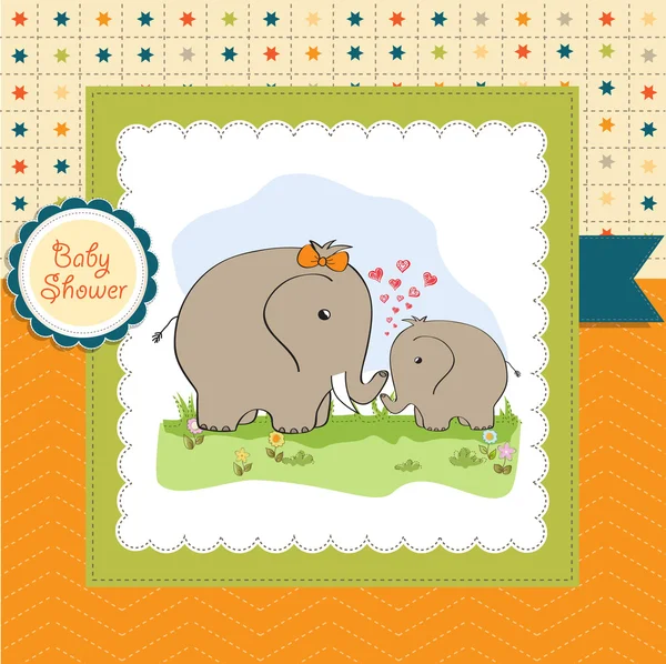 Baby shower card with baby elephant and his mother — Stock Photo, Image