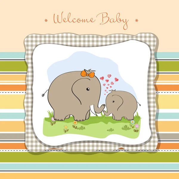 Carte de douche bébé avec bébé éléphant et sa mère — Photo