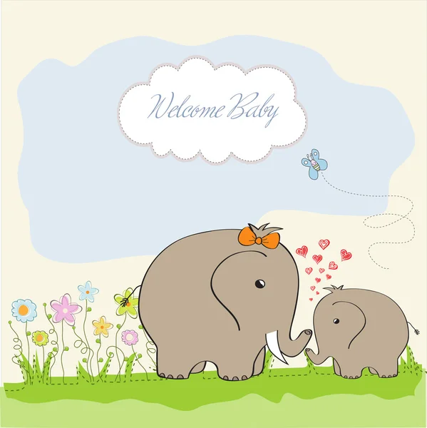 Tarjeta de ducha de bebé con elefante bebé y su madre —  Fotos de Stock