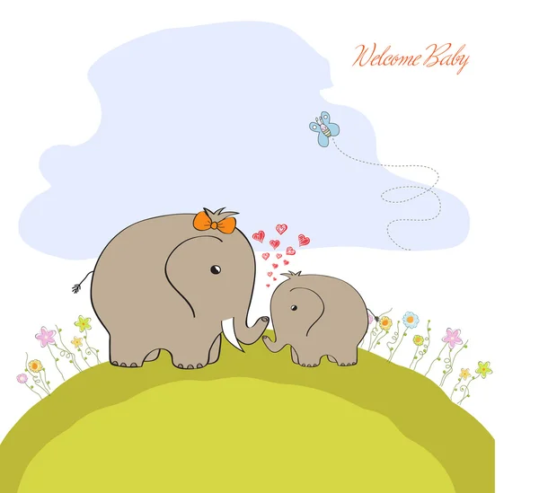 Детская открытка со слонёнком и его матерью — стоковое фото