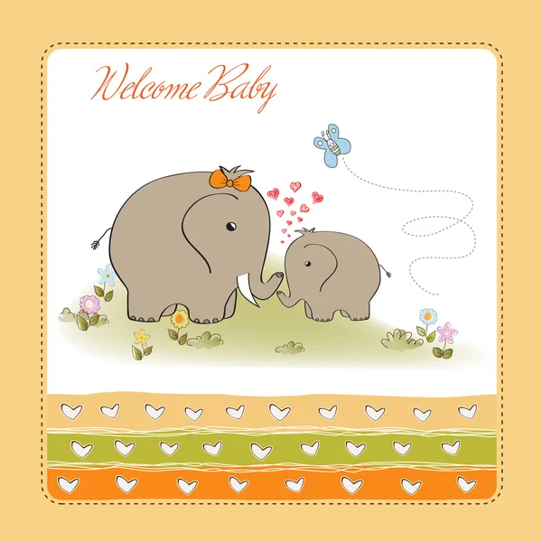 Cartão de banho de bebê com elefante bebê e sua mãe — Fotografia de Stock