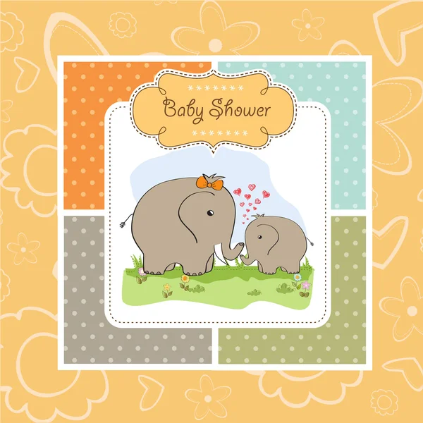 Dziecko prysznicem karty z słoń dziecko i jego matka — Zdjęcie stockowe