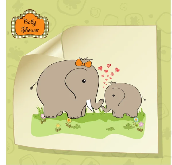 Kaart van de douche van de baby met babyolifant en zijn moeder — Stockfoto