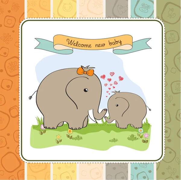 Carte de douche bébé avec bébé éléphant et sa mère — Photo