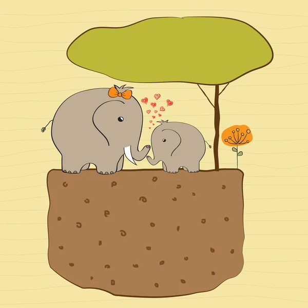 Tarjeta de ducha de bebé con elefante bebé y su madre — Foto de Stock