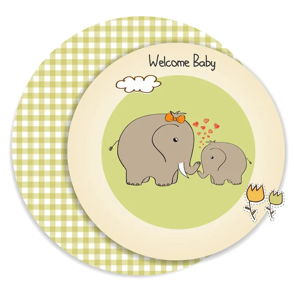 ゾウの赤ちゃんと母親のベビー シャワー カード — ストック写真