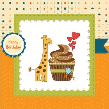 cupcake ve zürafa doğum günü tebrik kartı