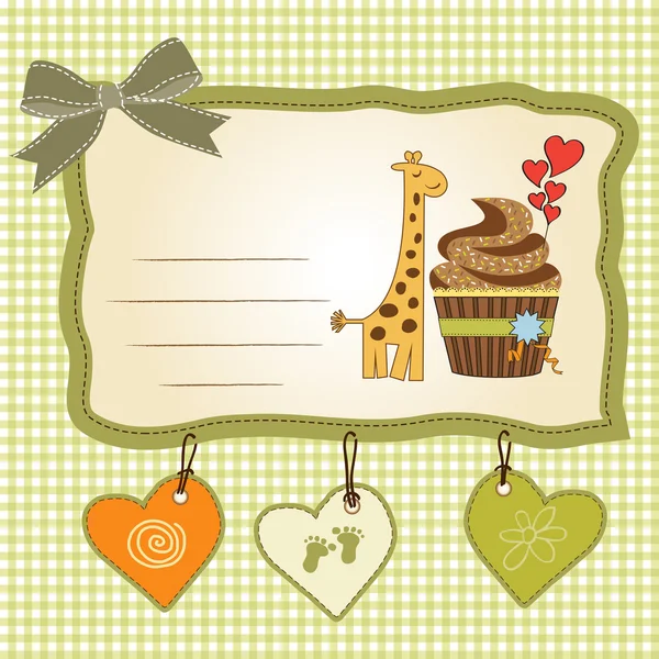 Tarjeta de felicitación de cumpleaños con cupcake y jirafa — Foto de Stock