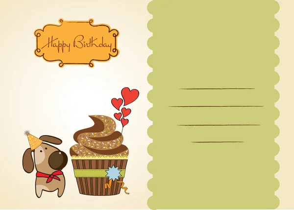 Biglietto di auguri di compleanno con cupcake e cagnolino — Foto Stock