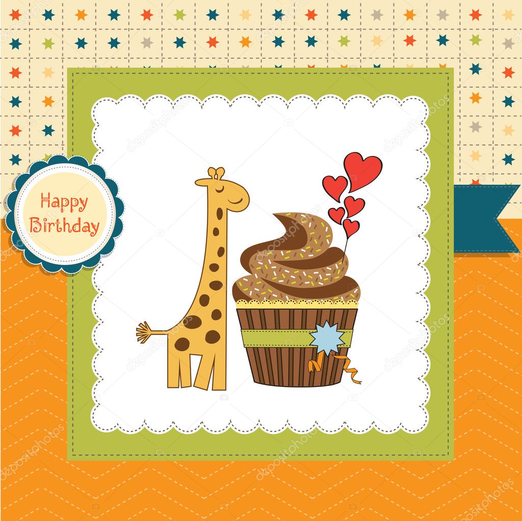 Carte De Voeux D Anniversaire Avec Cupcake Et Girafe Photographie Claudiabalasoiu C