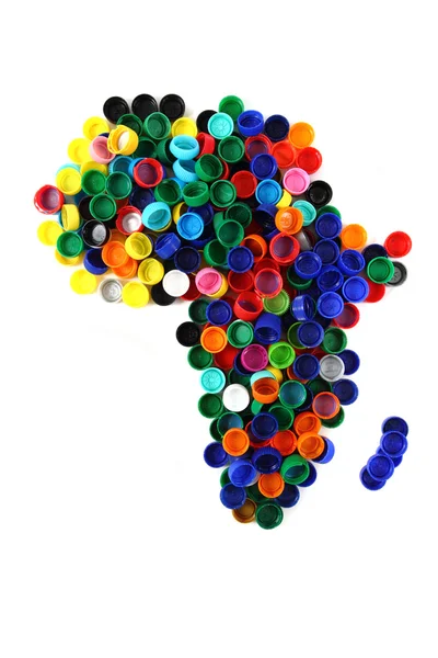 Mapa Afrika od barevné plastové krytky — Stock fotografie