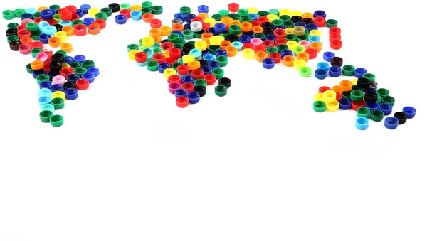 Mapa del mundo de tapas de plástico — Foto de Stock
