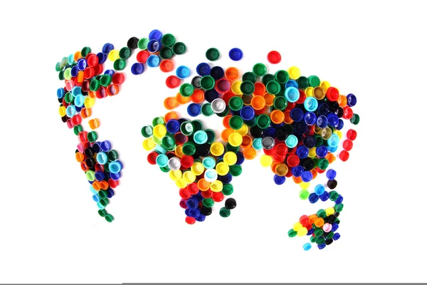 Mapa del mundo de tapas de plástico — Foto de Stock