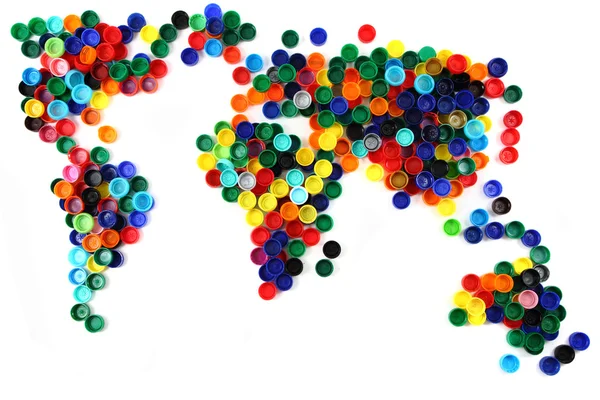 Világ-Térkép, a műanyag kupakok — Stock Fotó