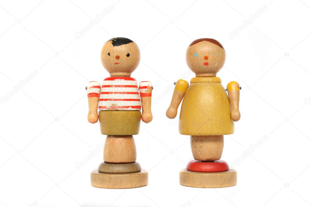 Old toys isolated on the white background