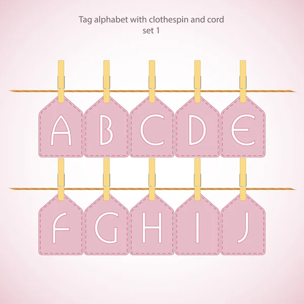 Tag alphabet with clothespin and cord — Stock Vector