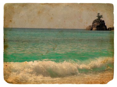 Tropical landscape, Seychelles. Old postcard. clipart